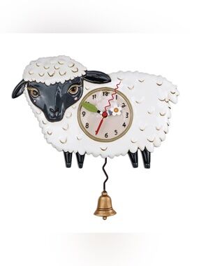 Allen Designs White & Black Sheep with Bell Pendulum Wall Clock P2020 New